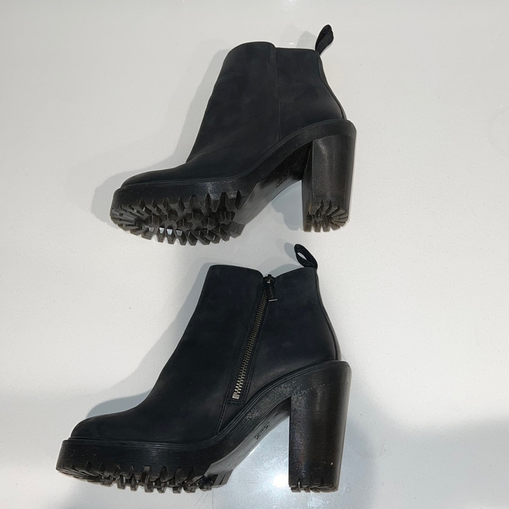 Dr. Martens Magdalena Black Leather Platform Ankle Boots, Size 7